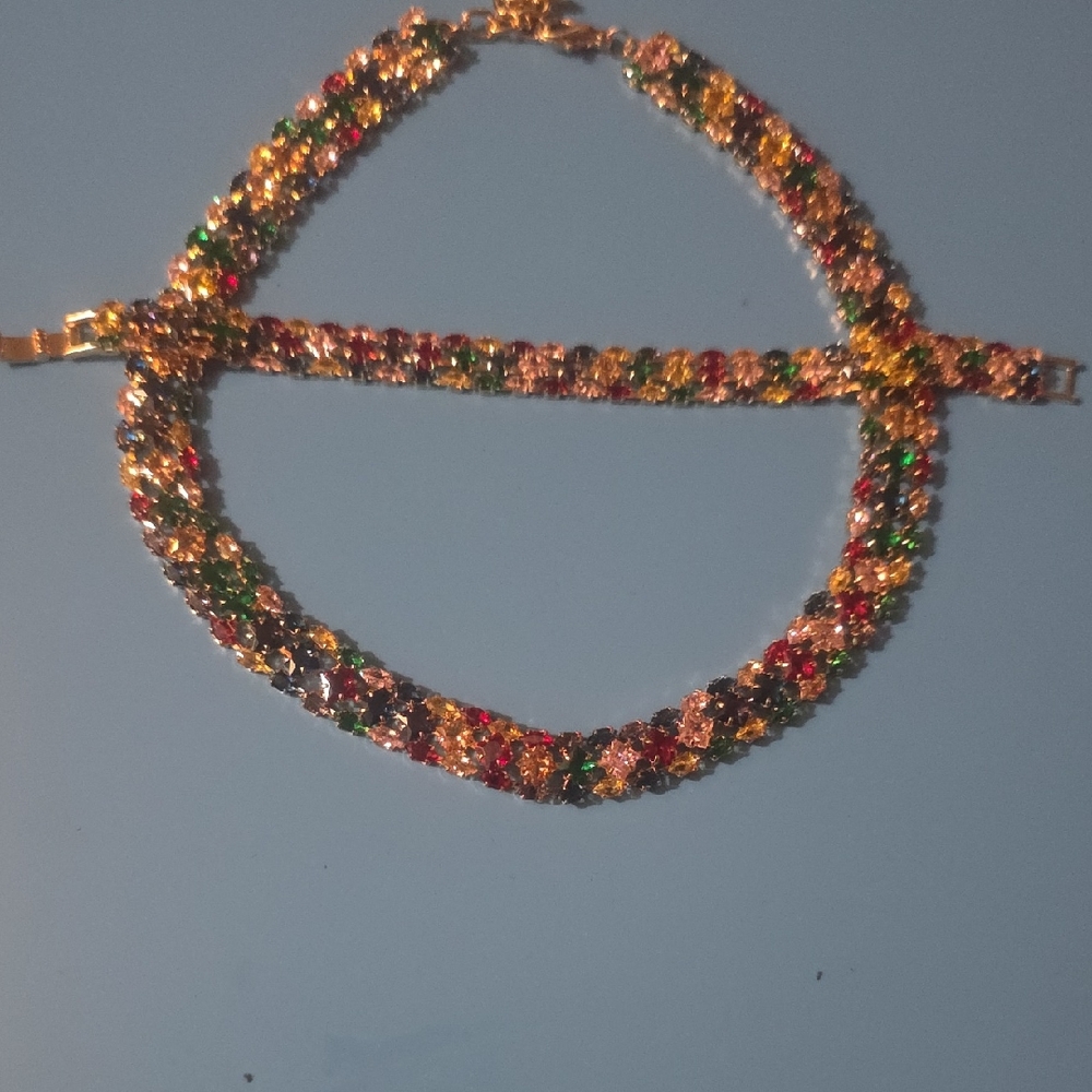Vibrant Multicolor Crystal Necklace and Bracelet Set